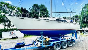 C&C 29 1984 Out of water Port side on cradle trailer.jpg